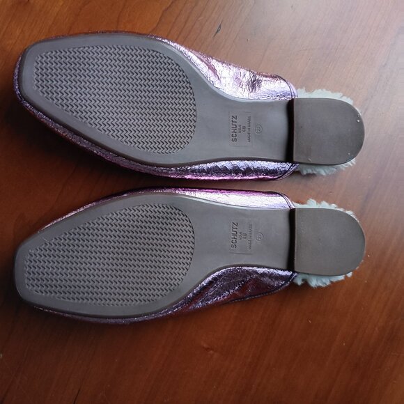 Pink Metallic Crinkle Cellophane Leather Ballet Mules - Picture 6 of 6